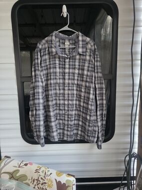 REI Men’s Black and Gray Plaid Button-Down Shirt